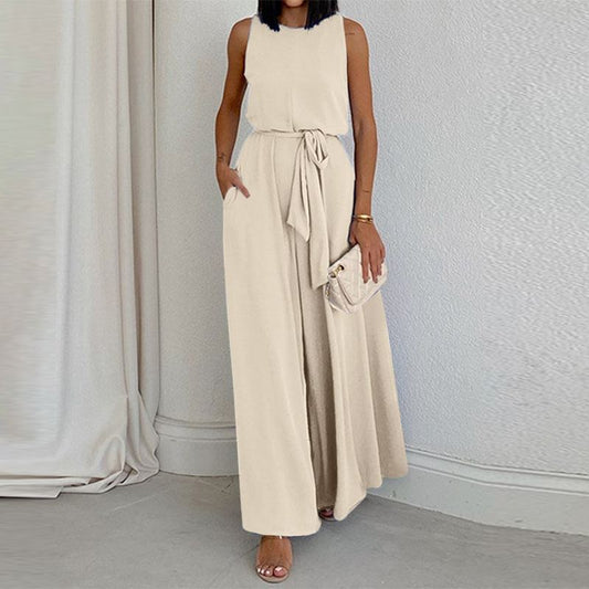 O Neck Wide Leg Sleeveless Jumpsuit