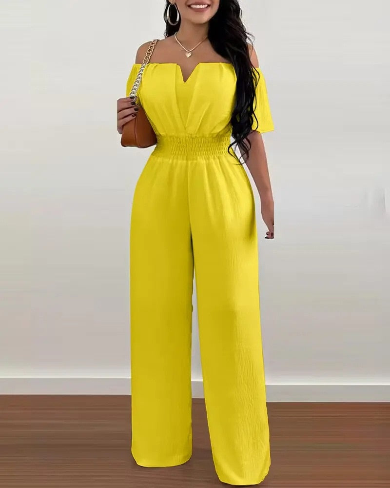 Printed Wide Leg Off-shoulder High Waist Jumpsuit