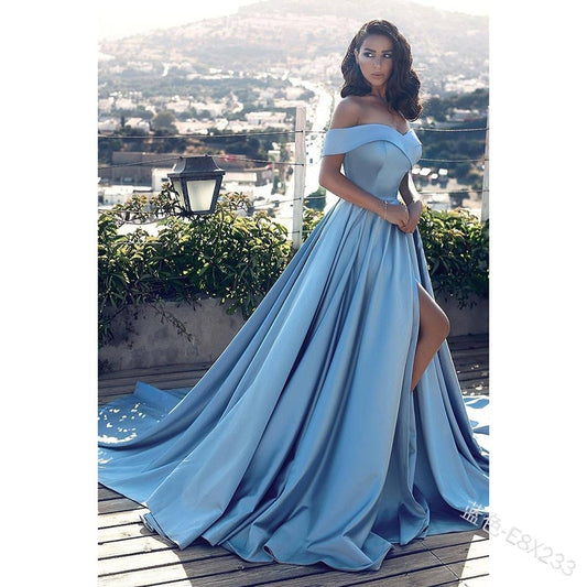 Elegant Off Shoulder Strapless High Waist High Split Maxi Dress