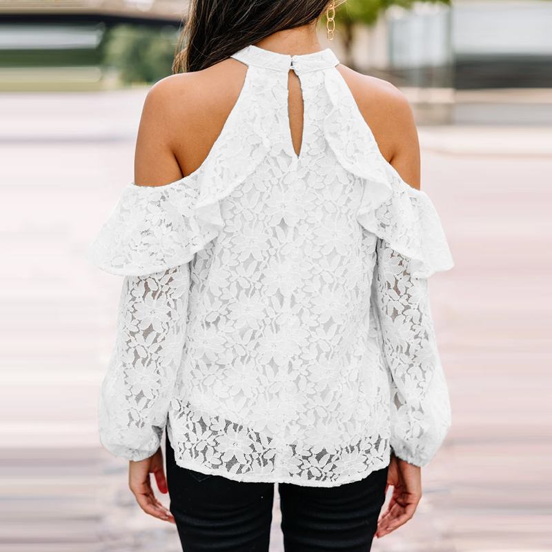 Off Shoulder Lace Puff Sleeve Blouse