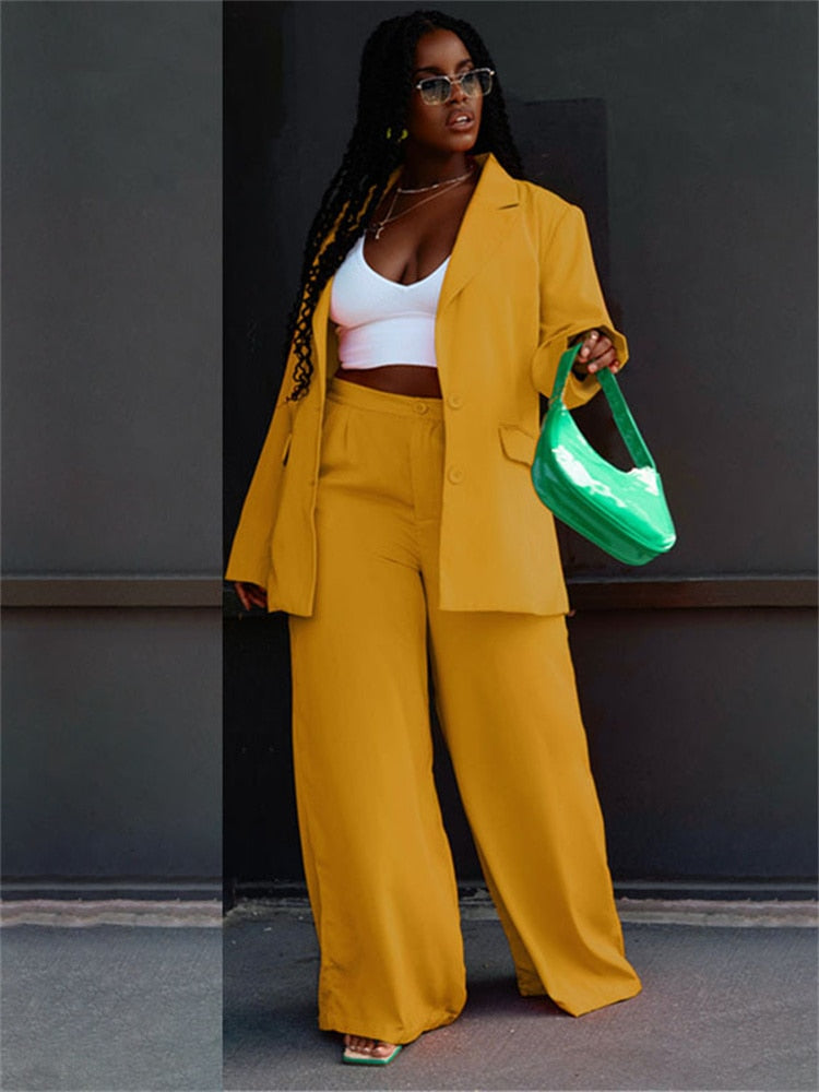 Two Piece Blazer And Fall Flare Leg Pants Suit