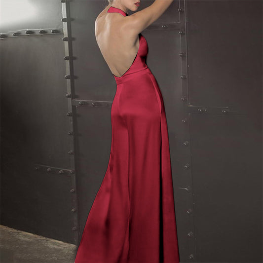 Satin Backless Wide Leg Jumpsuit