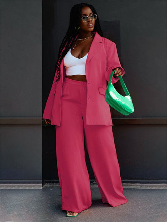 Two Piece Blazer And Fall Flare Leg Pants Suit