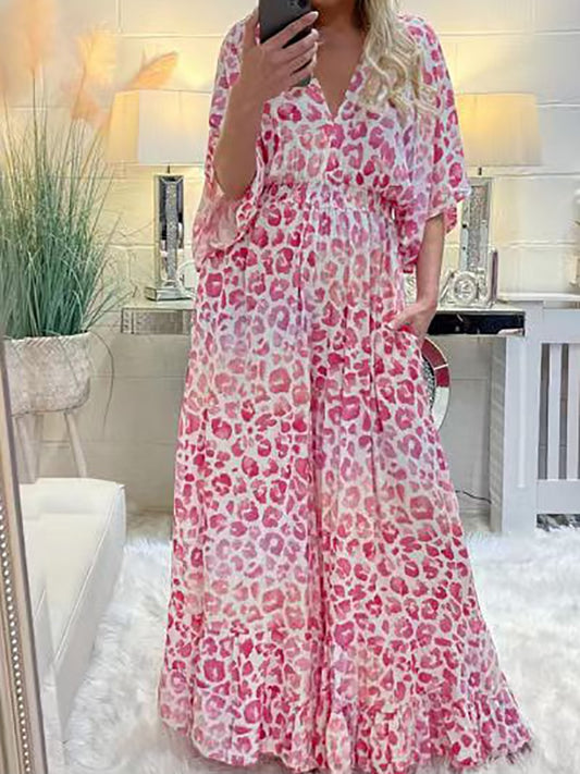 Bohemian Print V Neck Mid Waist Full Length Wide Leg Pant Jumpsuit