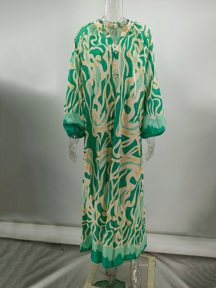 Vintage Deep V-neck Robe Bohemian Dress