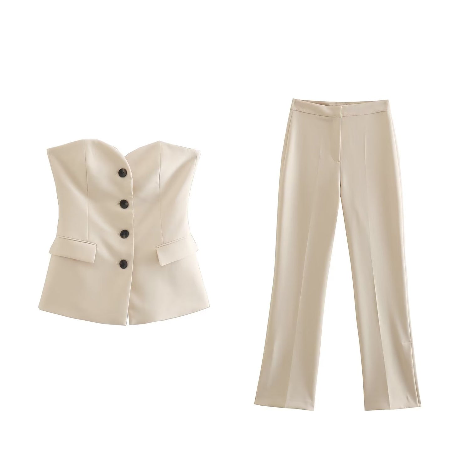 Elegant Temperament Button Flap Vest & High Waist Pant Set