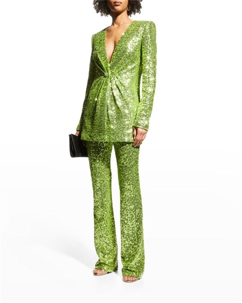 Sequin Two Piece Blazer & Pants One Button Suit