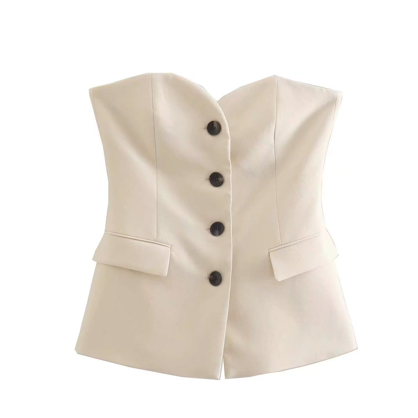 Elegant Temperament Button Flap Vest & High Waist Pant Set