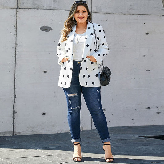 Polka Dot Pocket Vintage Long Sleeve Blazer