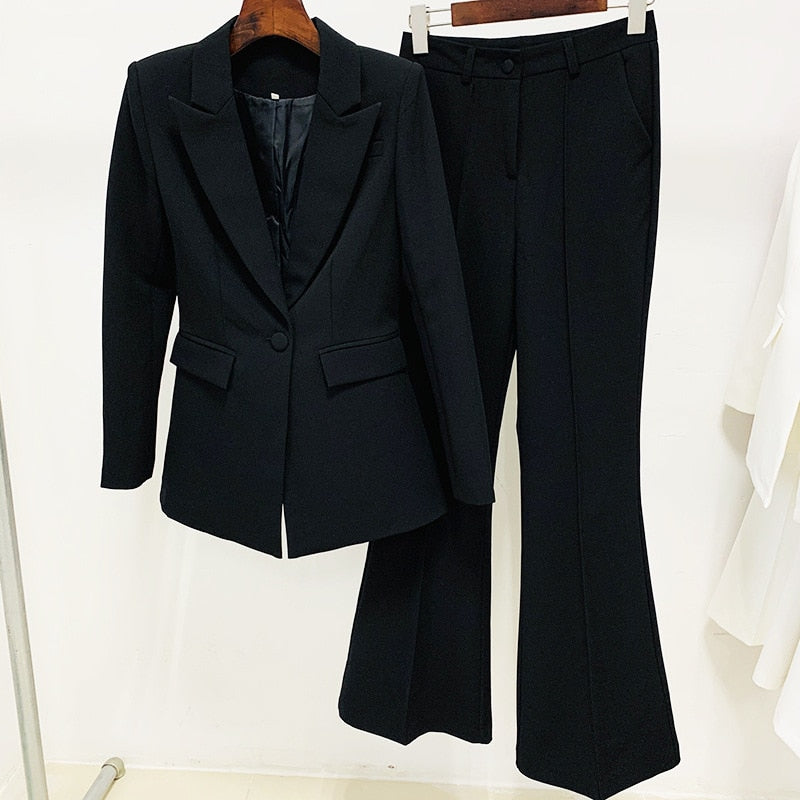 Single Buttons Flared Pants Blazer & Pants Formal Suit