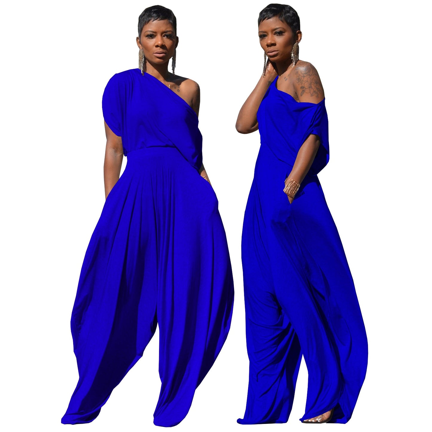 2pcs Off Shoulder T-Tops and Loose Haren Pants Suit