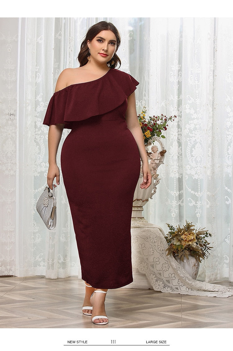 Elegant Off-the-shoulder Ruffle Collar Rear Hem Slit Dress