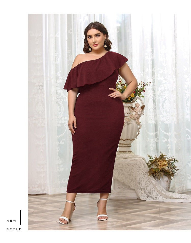 Elegant Off-the-shoulder Ruffle Collar Rear Hem Slit Dress