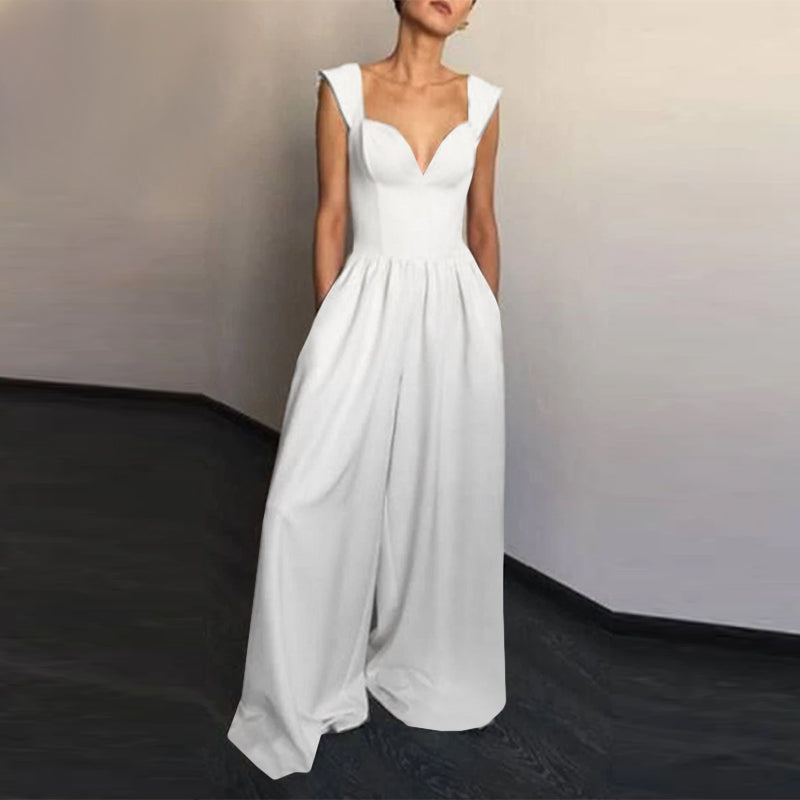 Wide Leg V Neck Elegant Jumpsuit