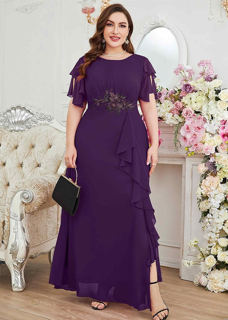 Ruffle Applique Crew Neck Maxi Dress