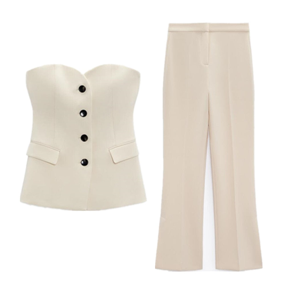 Elegant Temperament Button Flap Vest & High Waist Pant Set