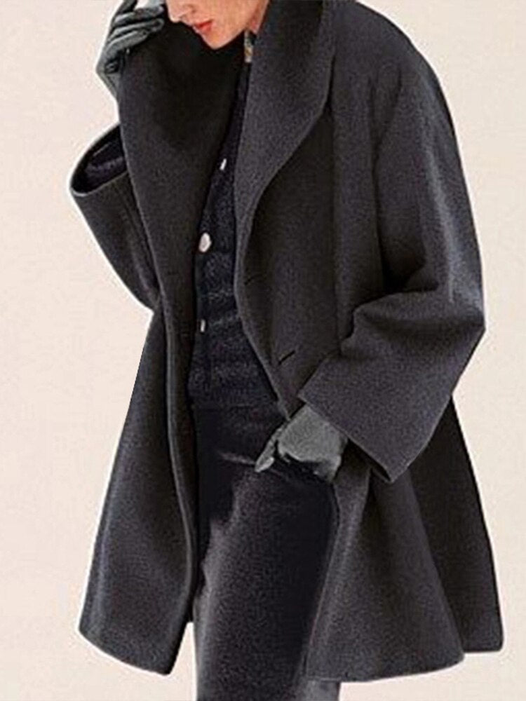 Long Sleeve Open Stitch Solid Wool Coat