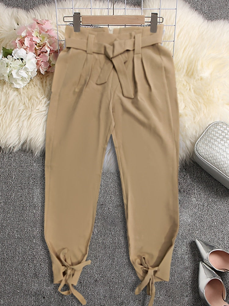Pleated Harem Pants with Waist Belt Bowtie Trousers