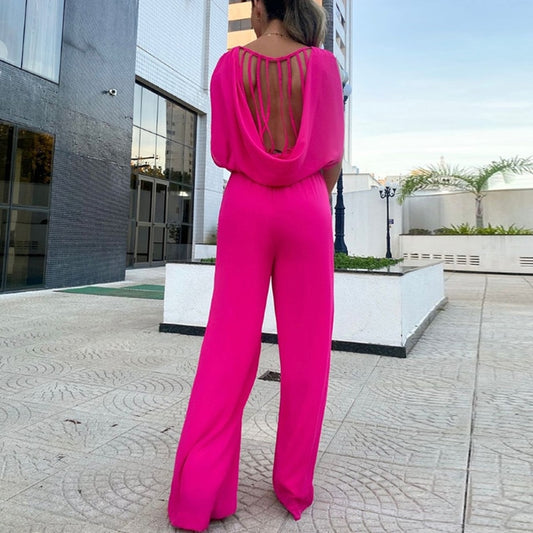 Elegant O-neck Sleeveless Long Jumpsuit