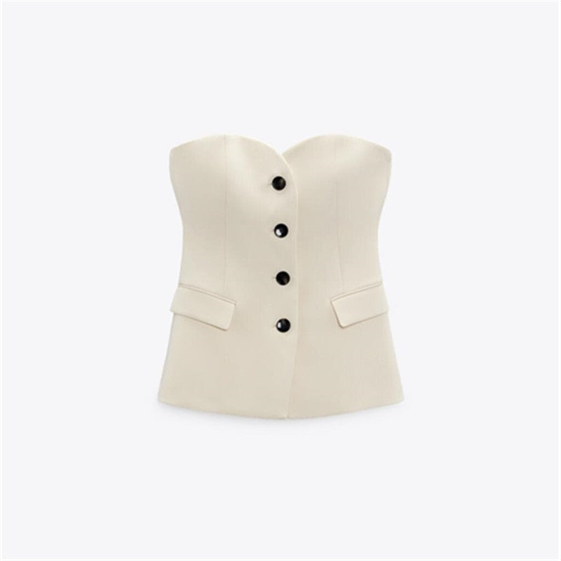 Elegant Temperament Button Flap Vest & High Waist Pant Set