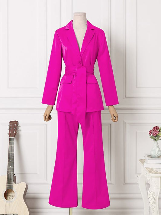 Deep V-neck Long Sleeve Oversize Blazer And Pants Set