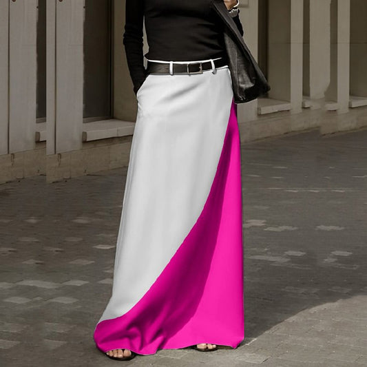 Elegant Color Blocking Retro Boho Pocket Skirt