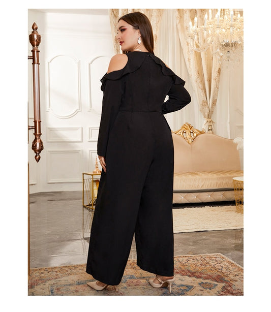 O-Neck High Waist Off-the-Shoulder Jumpsuit