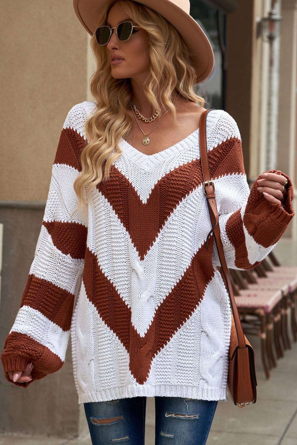 Knit V-Neck Tunic Sweater