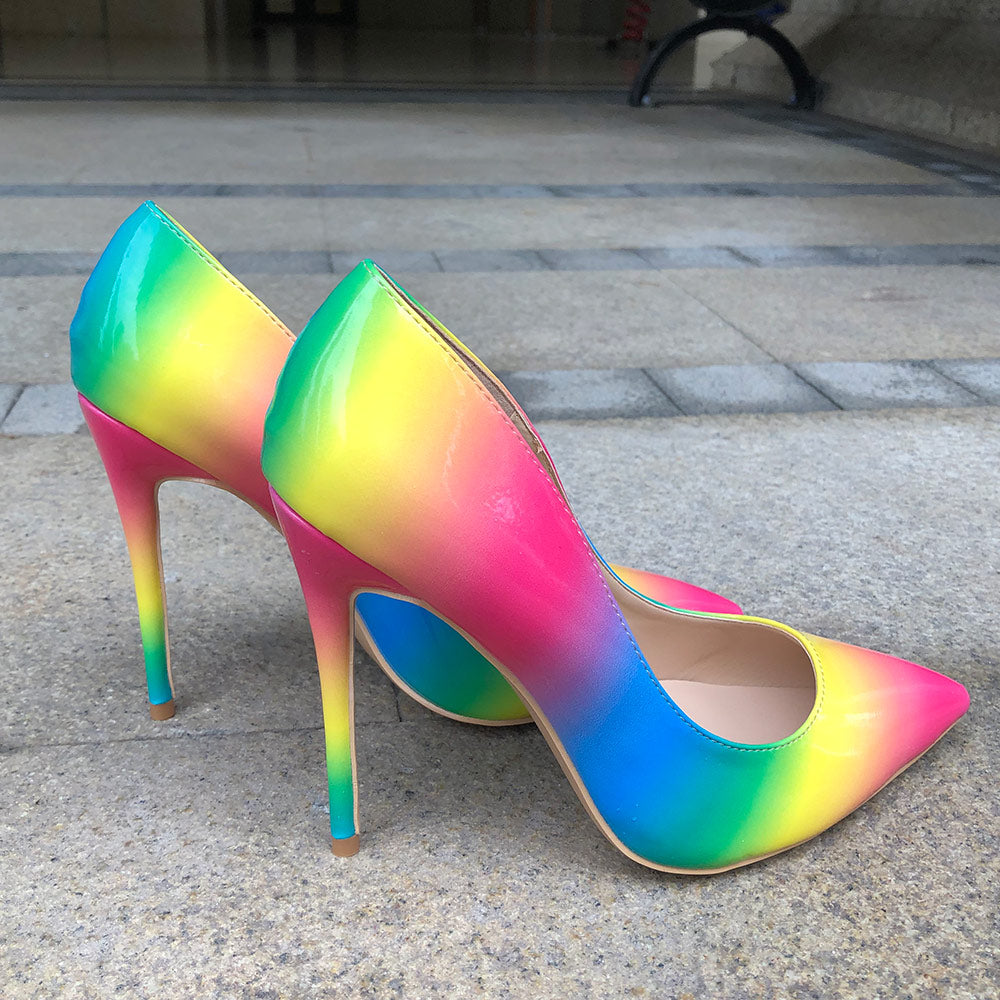 Veowalk Rainbow Colorful Patent Leather Stiletto High Heels