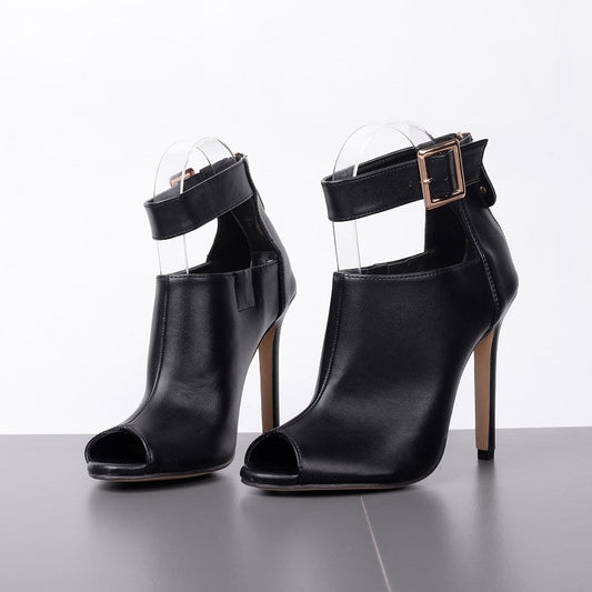 Leather "Fetish" Open Toe Boot Sandals Strap Stiletto Heels