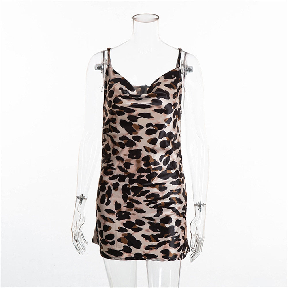 Leopard Printed Spaghetti Strap Mini Dress