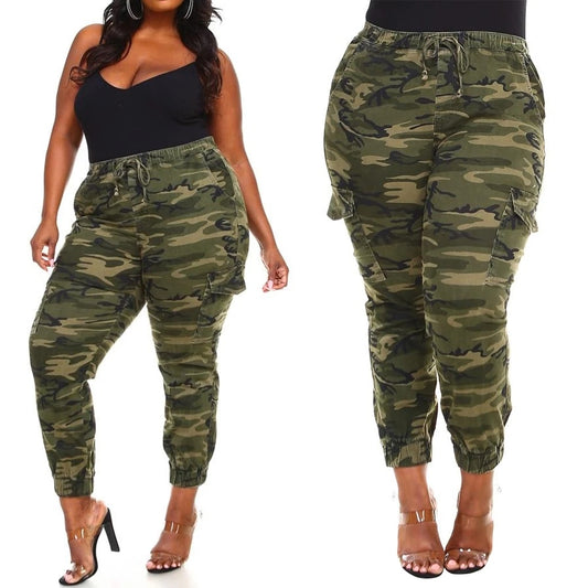 Camouflage Printed Cargo Drawstring Pants