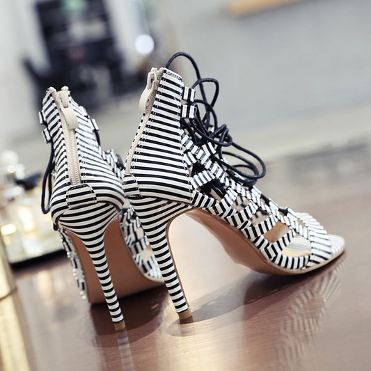 Snakeskin Pattern Stitching Roman Lace Up Shoes