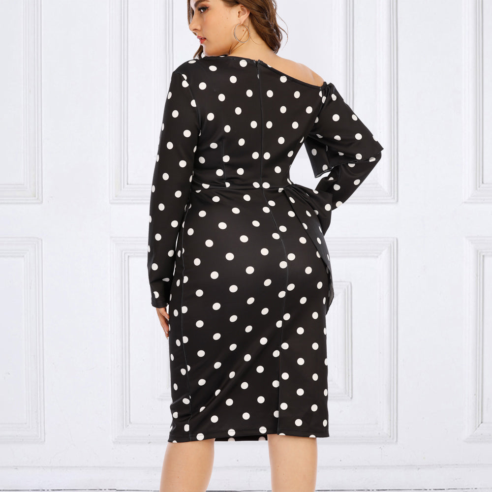 Polka Dot Off Shoulder Peplum Elegant Fashion Dress