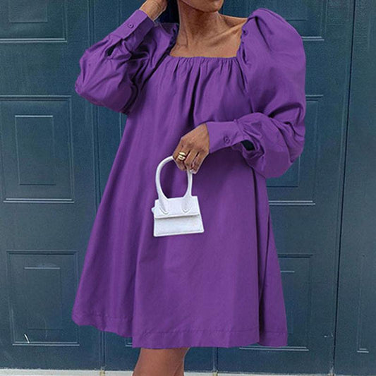 Square Collar Smock Puff Sleeve Casual Mini Dress