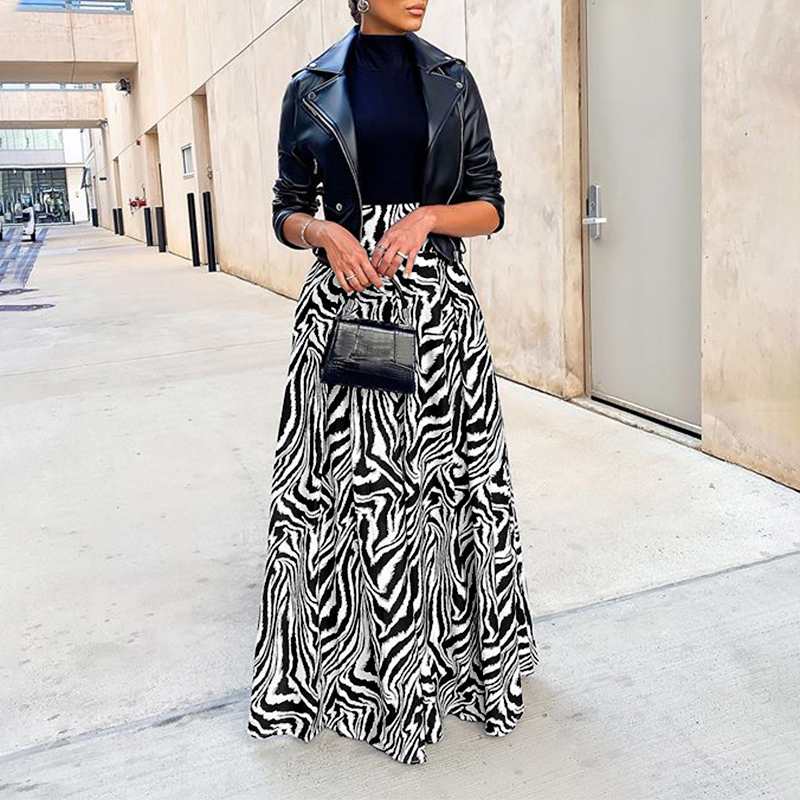 Vintage Zebra Printed Casual Maxi Oversized Skirt