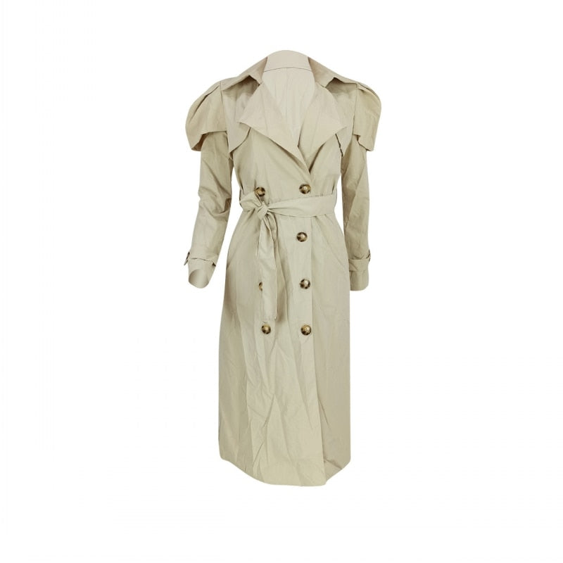 Double Breasted Classic Long Puff Sleeve Trench Coat