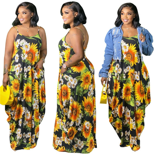 Sunflower Print Tank Maxi Dress