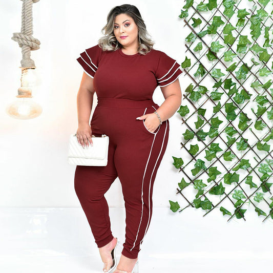 Two Piece Vintage Ruffle Sleeve Tracksuit Sets