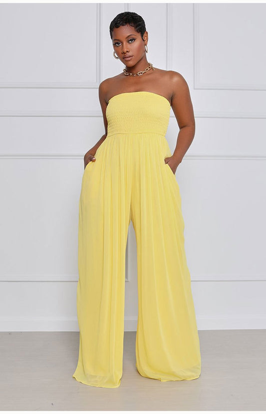 Strapless Wide Leg Backless Overalls One Piece Jumpsuit