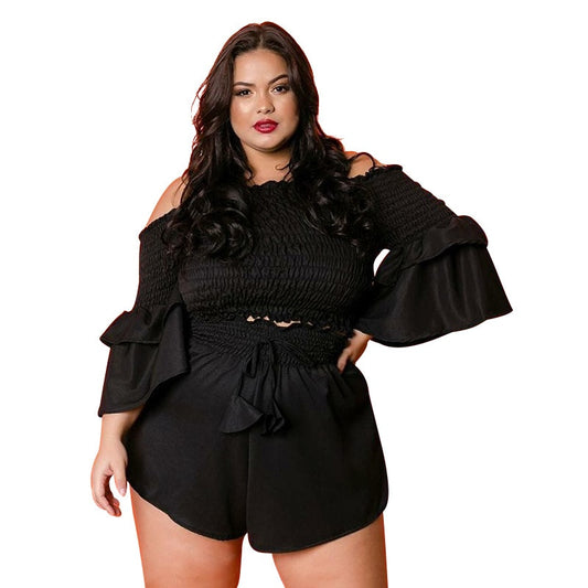 Slash Neck Butterfly Sleeve Crop Tops Lace-up Mini Shorts Set