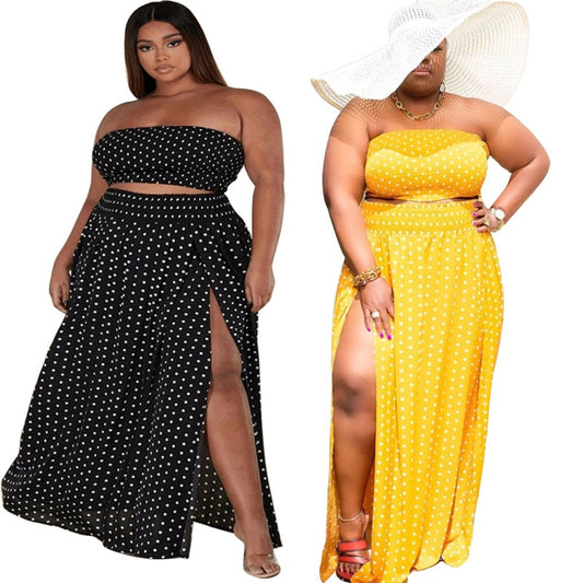 Two Piece Polk-a-Dot Print Halter Bra & Maxi Skirt