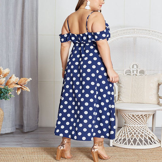 Summer V-neck Irregular Hem Polk-A-Dot Dress