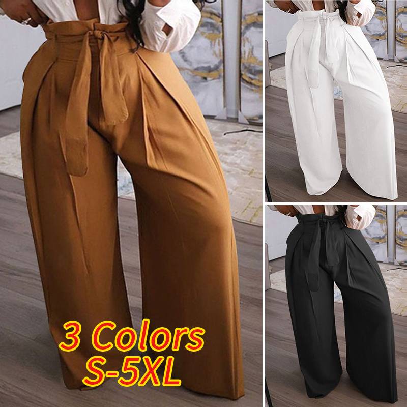 Vintage Solid Palazzo Casual High Waist Wide Leg Pants
