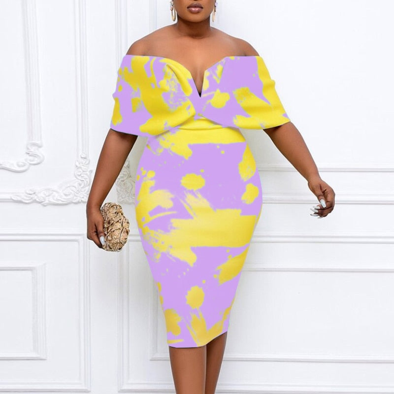 Off Shoulder Backless Tie Dye Printing Bodycon Dress
