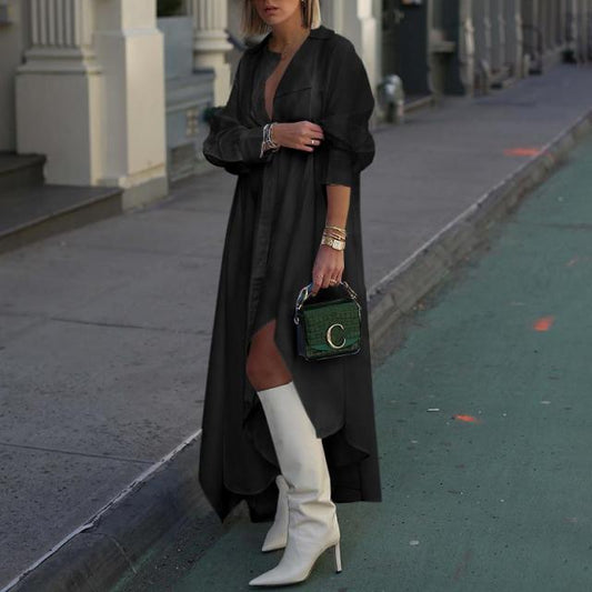 Button Down Asymmetric Bohemian Hem Shirt Dress