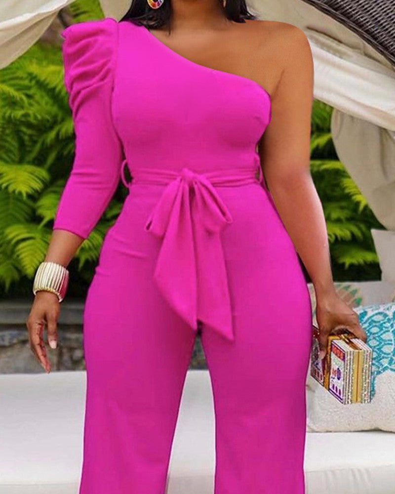 One Shoulder Wide Leg One Piece Rompers