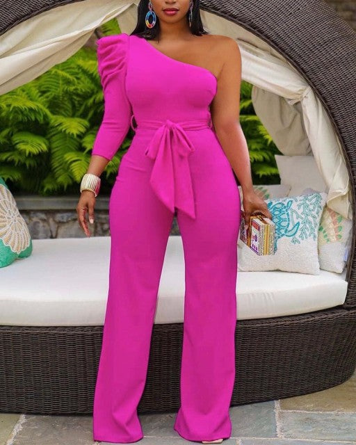 One Shoulder Wide Leg One Piece Rompers