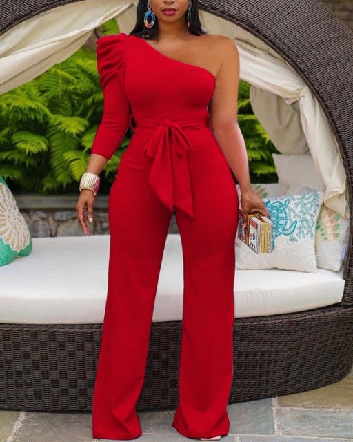 One Shoulder Wide Leg One Piece Rompers