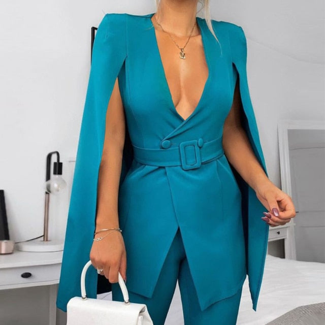 Elegant Fashion Long Sleeve Lapel Cape Split Poncho Blazer